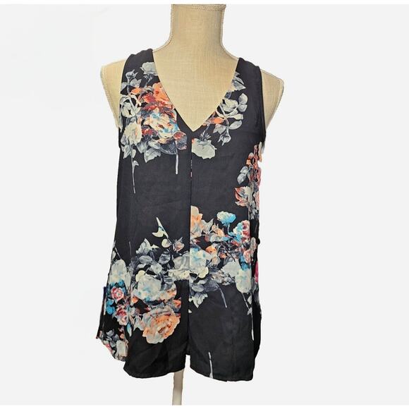 Daniel Rainn Sleeveless Blouse Womens Sz Small Floral Split Front Tank Top - Picture 1 of 9